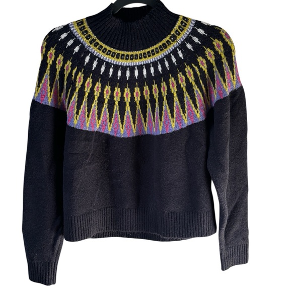 French Connection Fair Isle Knit Sweater Black Multicolor Small Cabincore - Picture 2 of 10